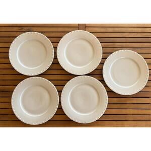 Oneida Evening Pearls 10.75” Dinner Plate – White Beaded Rim Stoneware EUC